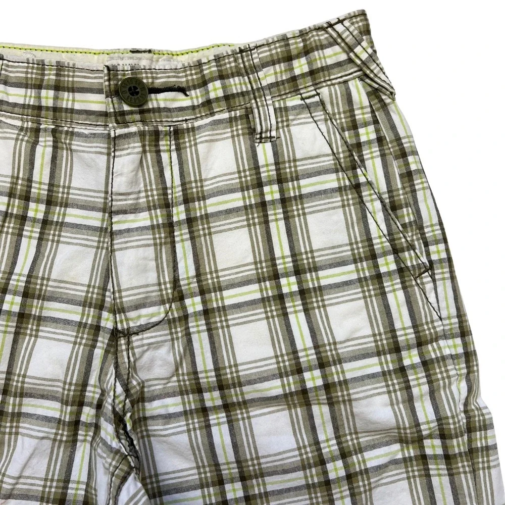 Old Navy Boy's Knee Length Green Plaid Bermuda Shorts Adjustable Waist‎ Sz 8